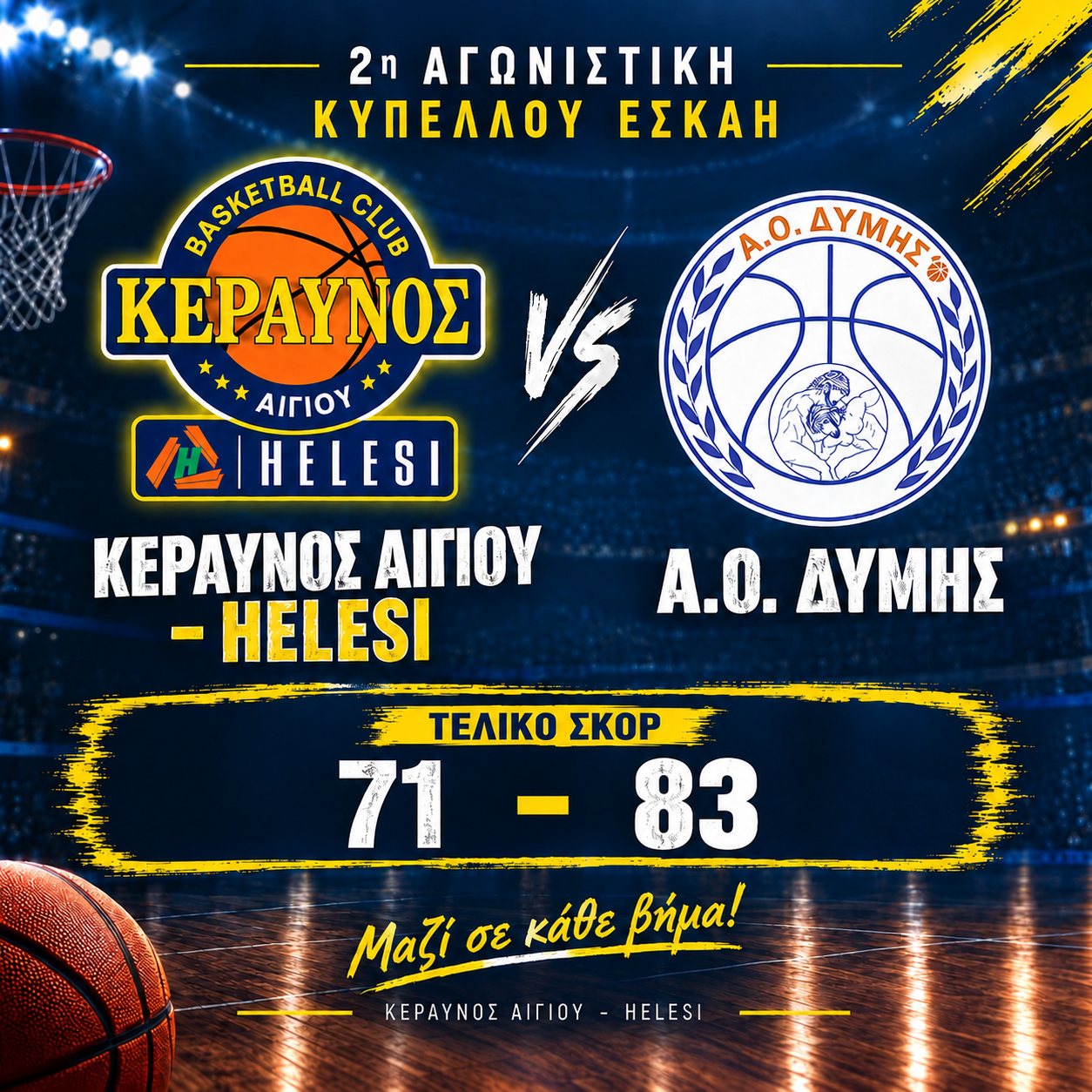 Κεραυνός Αιγίου – HELESI 71-83 Α.Ο. Δύμης — 2η αγωνιστική Κυπέλλου ΕΣΚΑ-Η